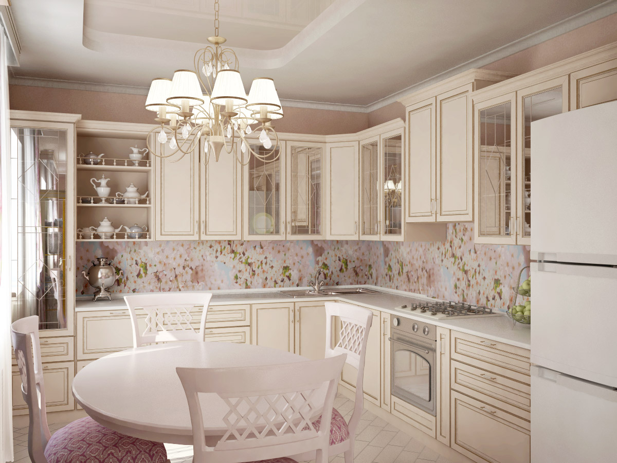 Дизайн кухни с гостиной в частном доме в классическом стиле